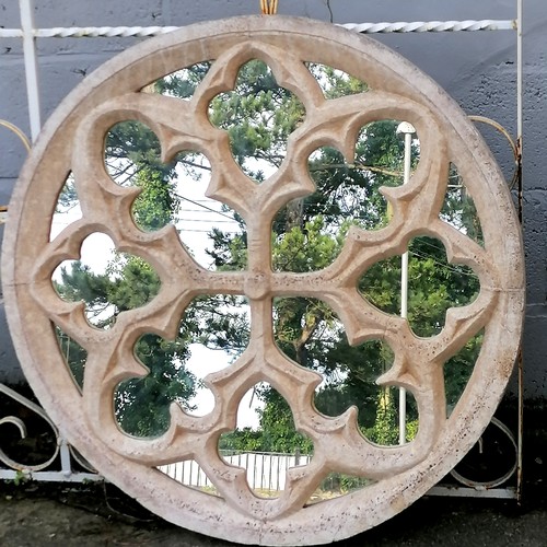 774 - Decorative large circular concrete framed garden mirror - 34