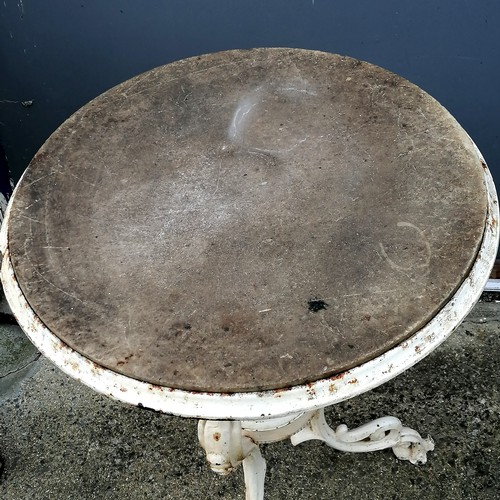 775 - Cast iron table with marble inset top possibly from a ship (chip to rim) - 30