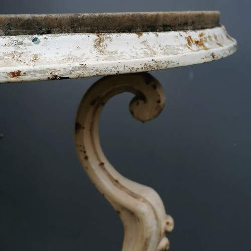 775 - Cast iron table with marble inset top possibly from a ship (chip to rim) - 30