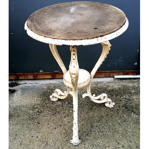 775 - Cast iron table with marble inset top possibly from a ship (chip to rim) - 30