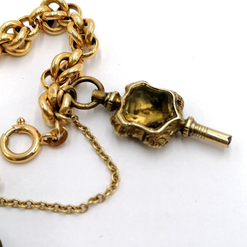 250A - 18ct gold fancy link bracelet with bloodstone / citrine (slight a/f) set pocket watch fob winder - t... 