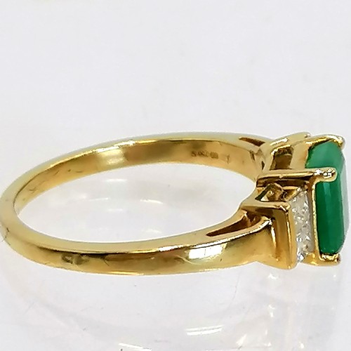 354 - 18ct gold emerald & diamond set ring (marks to surface of emerald) - total weight 3.6g