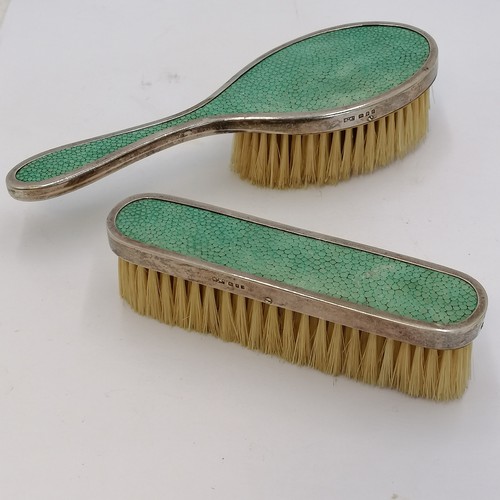 395 - 2 x silver Mappin & Webb shagreen clothes brushes - longest 8