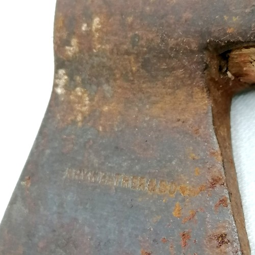 552 - Firemans axe with leather pouch with makers marks