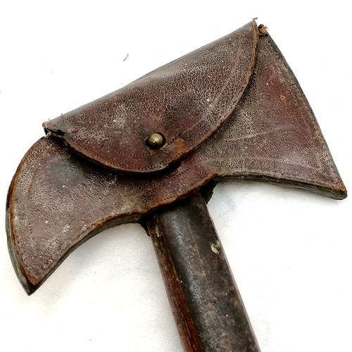 552 - Firemans axe with leather pouch with makers marks