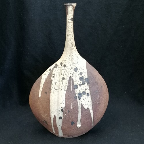 561 - c.1970's studio pottery large stoneware bottle vase (the main body has a crusty glaze rich in earth ... 