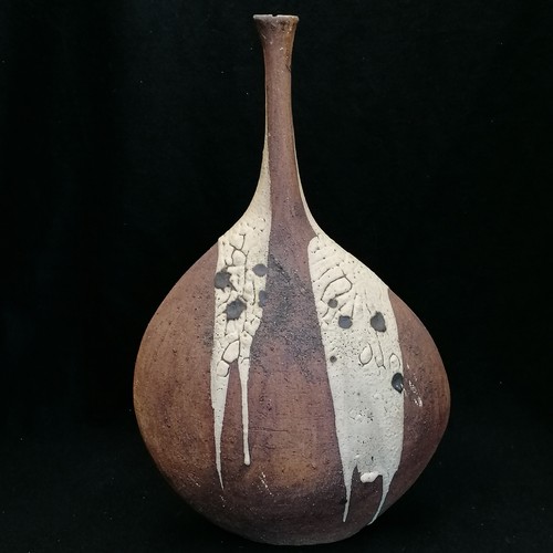 561 - c.1970's studio pottery large stoneware bottle vase (the main body has a crusty glaze rich in earth ... 