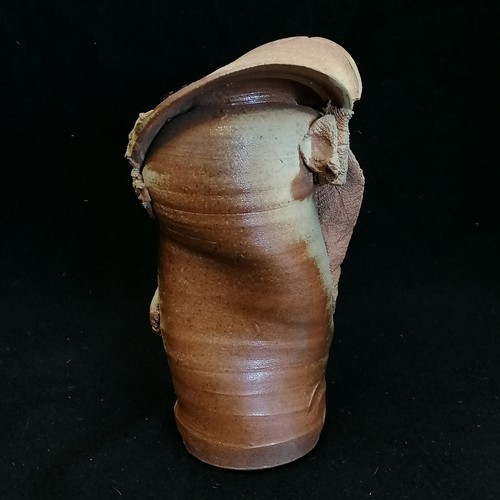 564 - Studio pottery vase with applied 'clayed' fabric pieces by C Huc - 8½