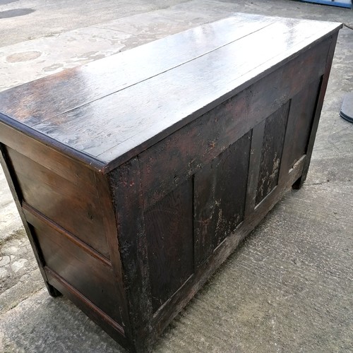 617 - 18th century oak low dresser comprising of 3 drawers over 2 cupboards with central panel - arched pa... 