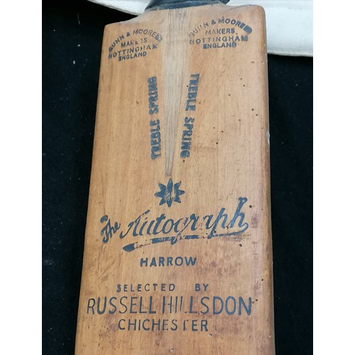 631 - c.1950's cricket pads, shoes, gloves and 'The Autograph' Harrow cricket bat t/w tennis racket a/f