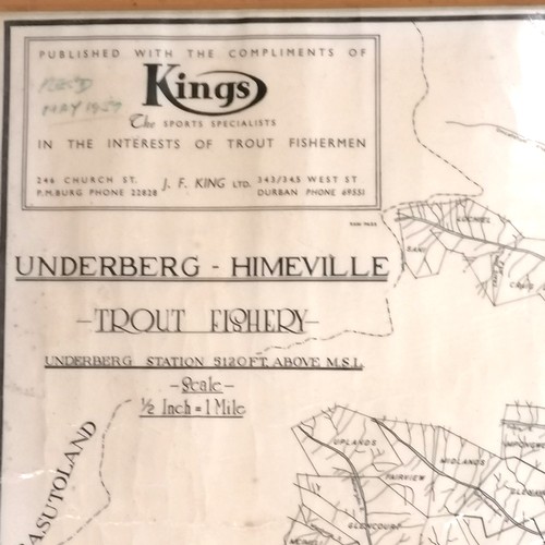 632 - 2 x framed fishing maps ~ Underberg Himeville trout fishery (19