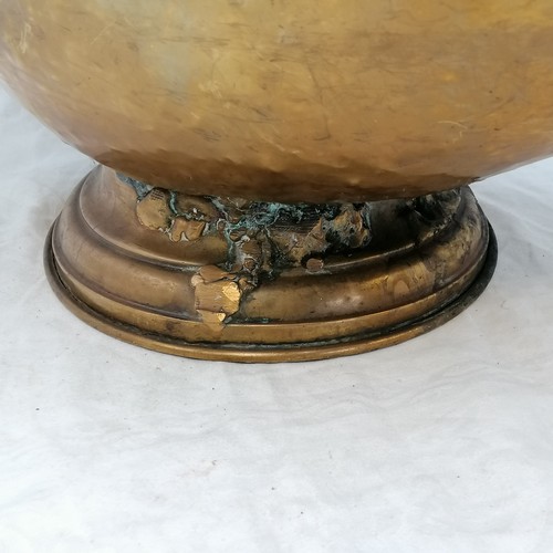 675 - Brass large coal scuttle with repousse work to top - patch to 1 side & old repairs to base