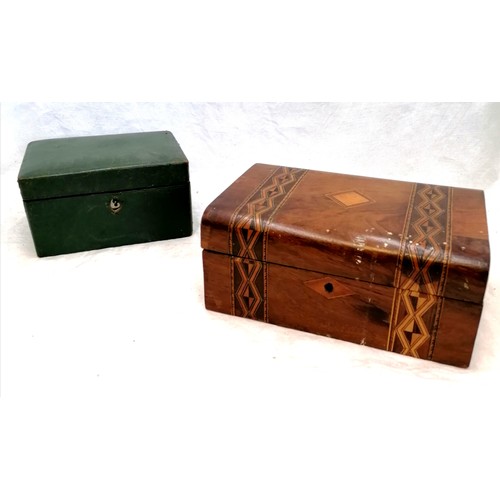 726 - Green jewellery leather box (broken catch) t/w another box