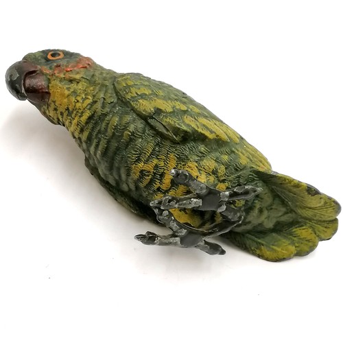 6 - Austrian cold painted soft metal parrot pen wipe (currently pin cushion) - height 9cm & has slight m... 