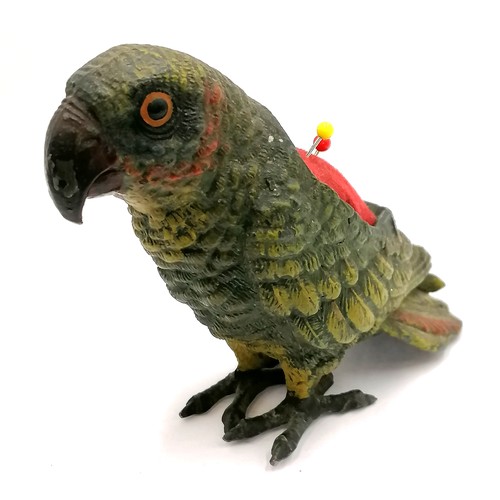 6 - Austrian cold painted soft metal parrot pen wipe (currently pin cushion) - height 9cm & has slight m... 