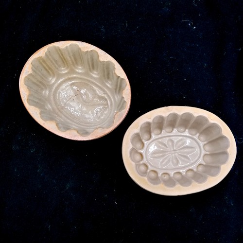 12 - 7 antique stoneware jelly moulds, 3 a/f incl 2 with bird motifs