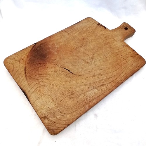 33 - Antique primitive elm chopping board (47cm x 30cm) t/w another chopping board