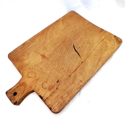 33 - Antique primitive elm chopping board (47cm x 30cm) t/w another chopping board