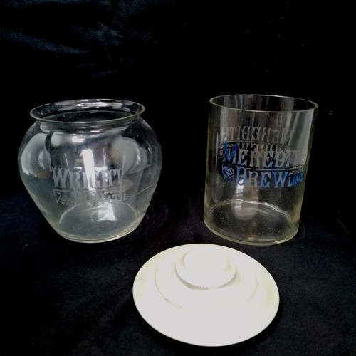 69 - 2 advertising glass jars - Meredith & Drew has original aluminium lid (23cm high & in good condition... 