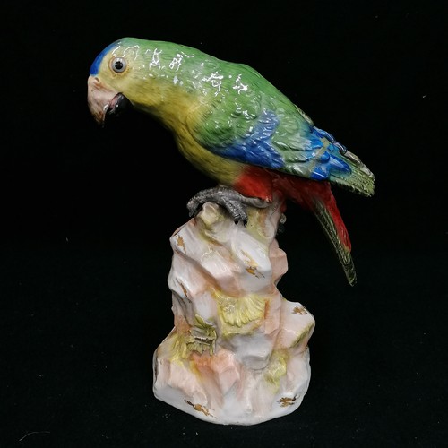 143 - Meissen parrot - height 21cm ~ restoration to one wing and  claw, chip to base / flowers