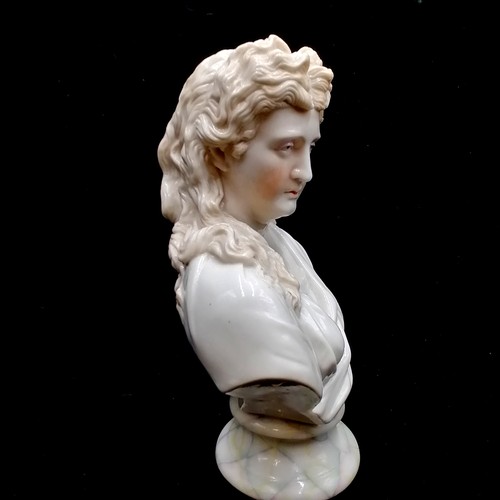 158 - Antique Continental china bust of a lady with marbled base- 29cm high. in good condition