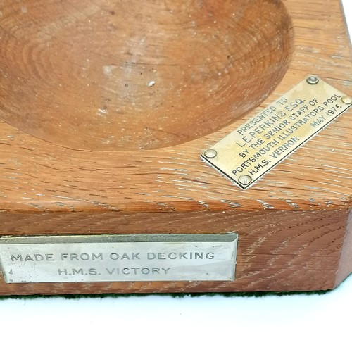 177 - 1976 presentation bowl with dolphin decoration made from oak decking of HMS Victory - height 18cm