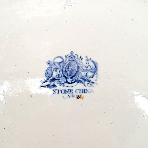 193 - Victorian Ironstone Tureen cover and stand, stamped Ironstone No.24, 40cm x30 cm high overall, chipp... 