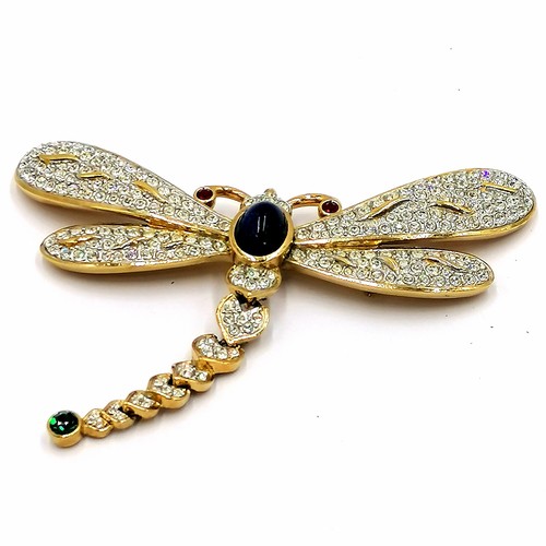 247 - Large dragonfly brooch by Attwood & Sawyer (wingspan 11cm) t/w cocktail in a glass rhinestone brooch... 