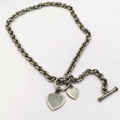 248 - Silver necklace with 2 heart 'charms' (39cm & 37g) t/w cased yellow metal double row necklace set wi... 