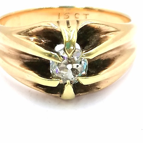 283 - 15ct gold marked diamond solitaire (approx 5.5mm diameter) signet ring - size Q½ ~ total weight 6.2g