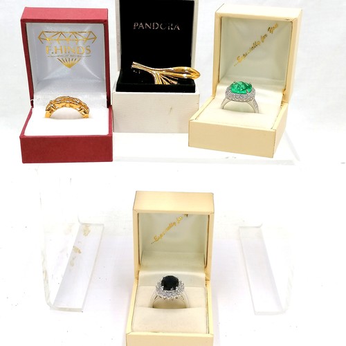 362 - Qty of boxed costume jewellery inc Pandora brooch (1 crystal detached), 3 semi precious bracelets in... 