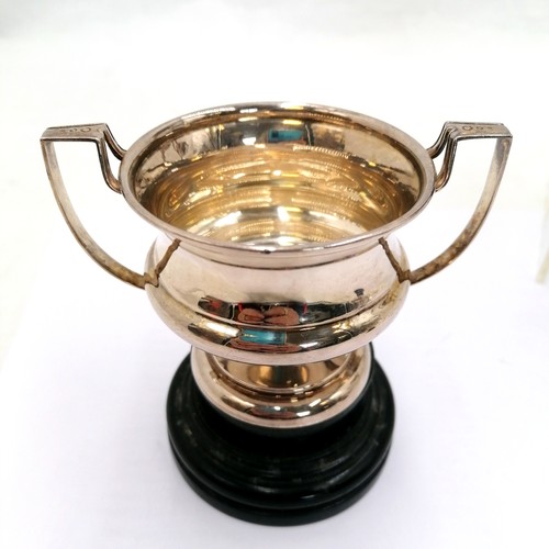 396 - 4 x silver trophy cups - largest 17.cm (has dents) - silver weight 413g