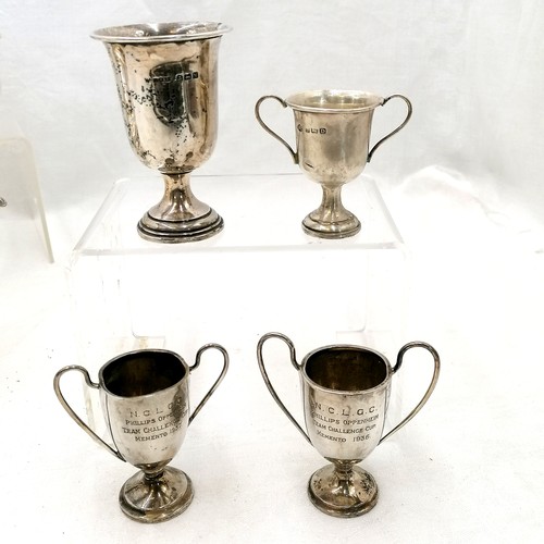 425 - 4 x silver trophy cups (tallest 8cm & 100g) t/w good quality Mappin & Webb silver plated teaset, lar... 