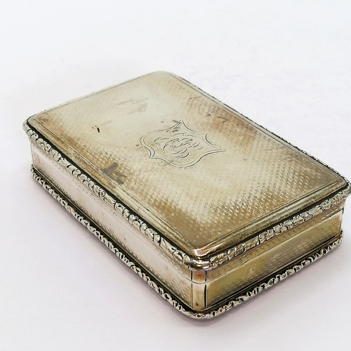 433 - 1851 silver table snuff heavy gauge box by W.E with dedication to interior (presented to Mr C Baker,... 