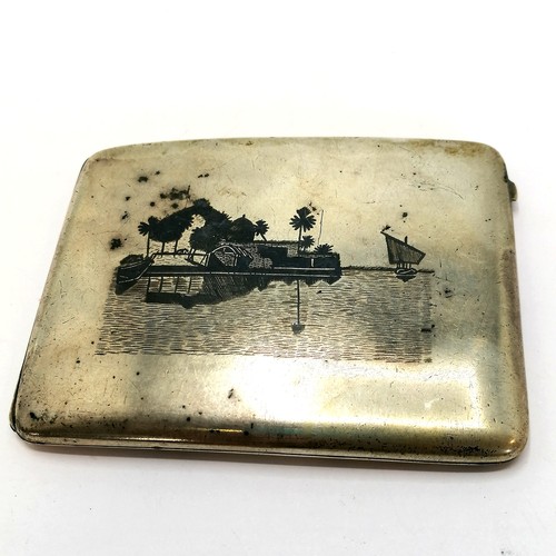 446 - Foreign silver niello cigarette case - 10cm x 7.5cm & 119g & has some dents