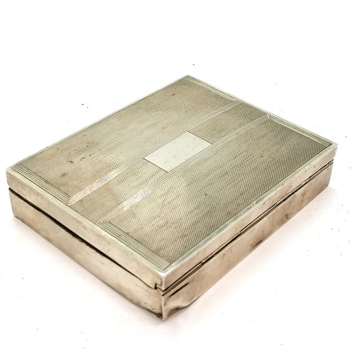 451 - Art Deco silver cigarette box (corner dented 10.5cm x 8.5cm x 2cm - wooden interior & loaded base ~ ... 