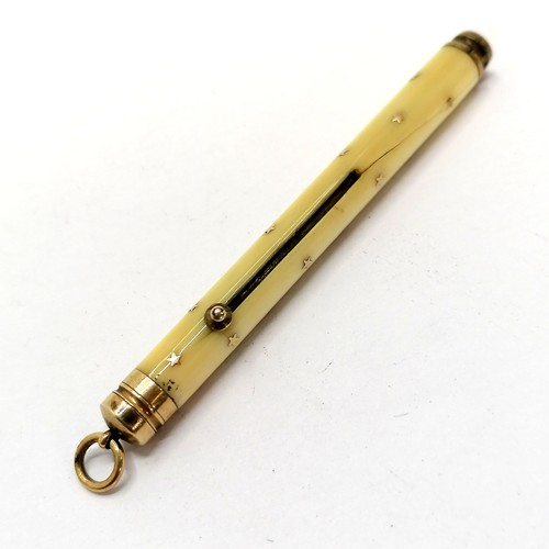 461 - Sampson Mordan antique propelling pencil with ivory casing (a/f) & inlaid unmarked gold stars ~ ring... 