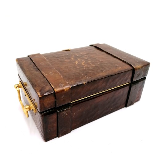 463 - Leather jewellery casket with ormolu mounts in the form of a trunk with key - 20cm x 12cm x 8cm ~ in... 