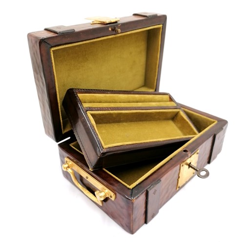 463 - Leather jewellery casket with ormolu mounts in the form of a trunk with key - 20cm x 12cm x 8cm ~ in... 