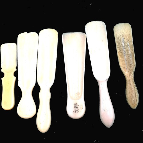 473 - Collection of 6 antique ivory glove stretchers T/W 6 antique ivory shoe horns