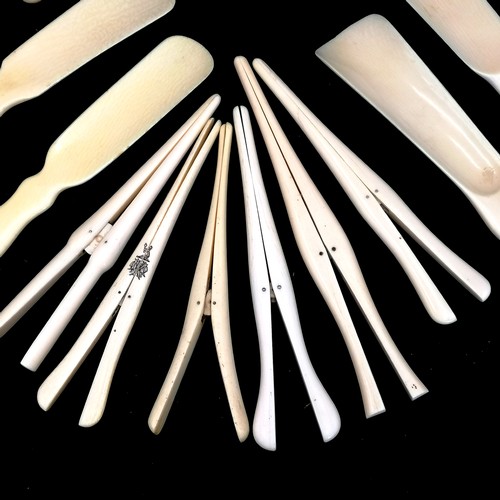 473 - Collection of 6 antique ivory glove stretchers T/W 6 antique ivory shoe horns