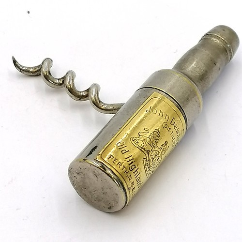 521 - Antique novelty bottle shaped roundlet corkscrew advertising John Dewar & Sons Old Highland Whisky