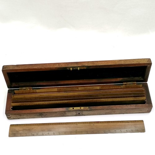 534 - Antique boxed set of rulers (1 missing) t/w parallel rule