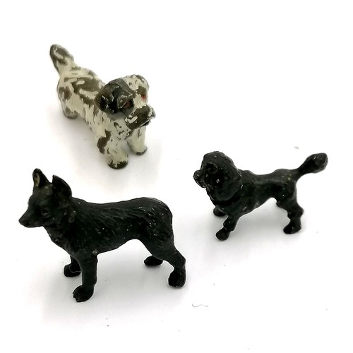 546 - 3 x miniature cold painted bronze dogs inc poodle - longest 2cm