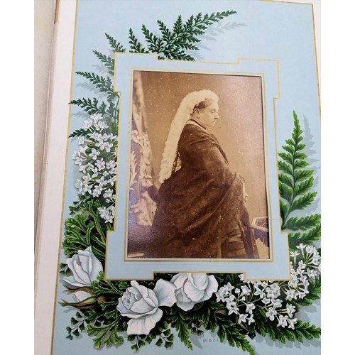 547 - Unusual Victorian leather album on stand (detached) with CDV's & cabinet photos inc Queen Victoria
~... 