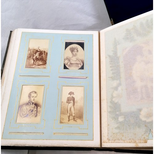 547 - Unusual Victorian leather album on stand (detached) with CDV's & cabinet photos inc Queen Victoria
~... 