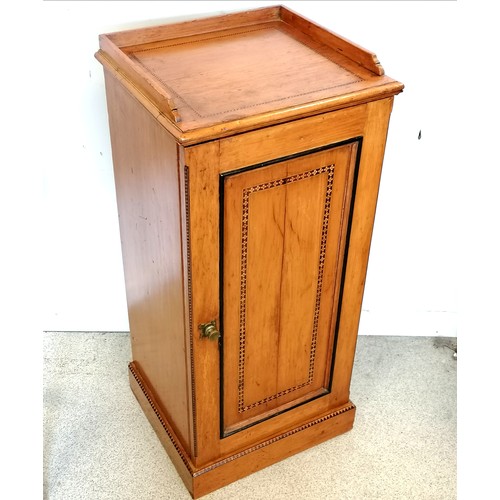 588 - Antique satinwood inlaid pot cupboard, 82cm high x 34cm x 38cm wide, split to the door t/w mahogany ... 