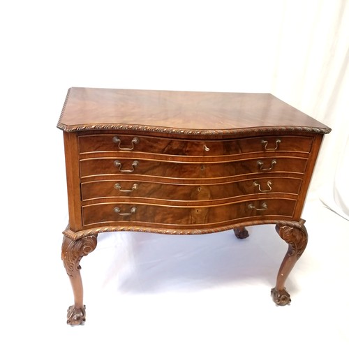 607 - Canteen of cutlery in serpentine fronted mahogany floor standing cabinet with 4 drawers & bird claw ... 