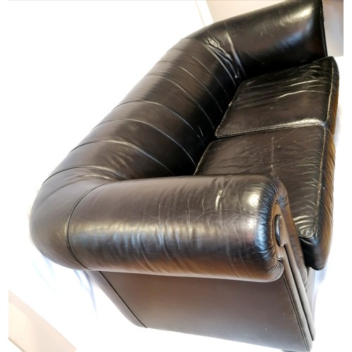 608 - Black leather chesterfield style sofa - 200cm wide 75cm high 94cm deep - in good used condition