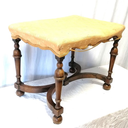 613 - Walnut dressing stool with stretcher base with old repair - needs reupholstering otherwise in good c... 